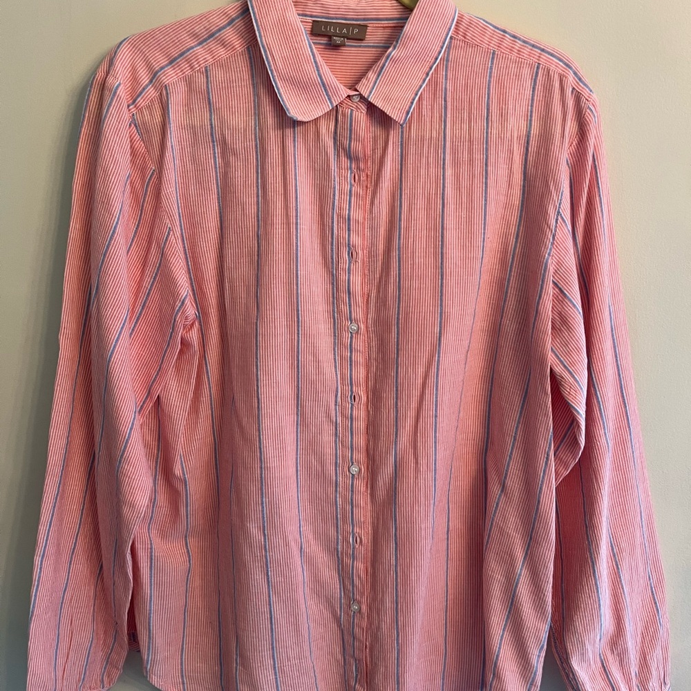 Lilla P Pink and Blue Casual Button Down Shirt